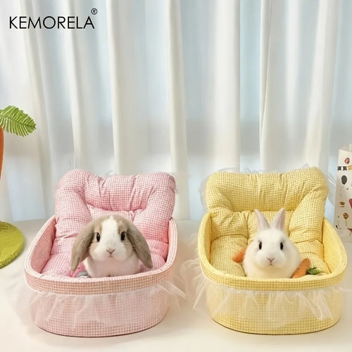 1PCS Fluffy Bunny Princess Nest Soft Plush Bed with Lace Edges Cozy Rabbit Bedding for Small Pets Hamsters Guinea Pigs