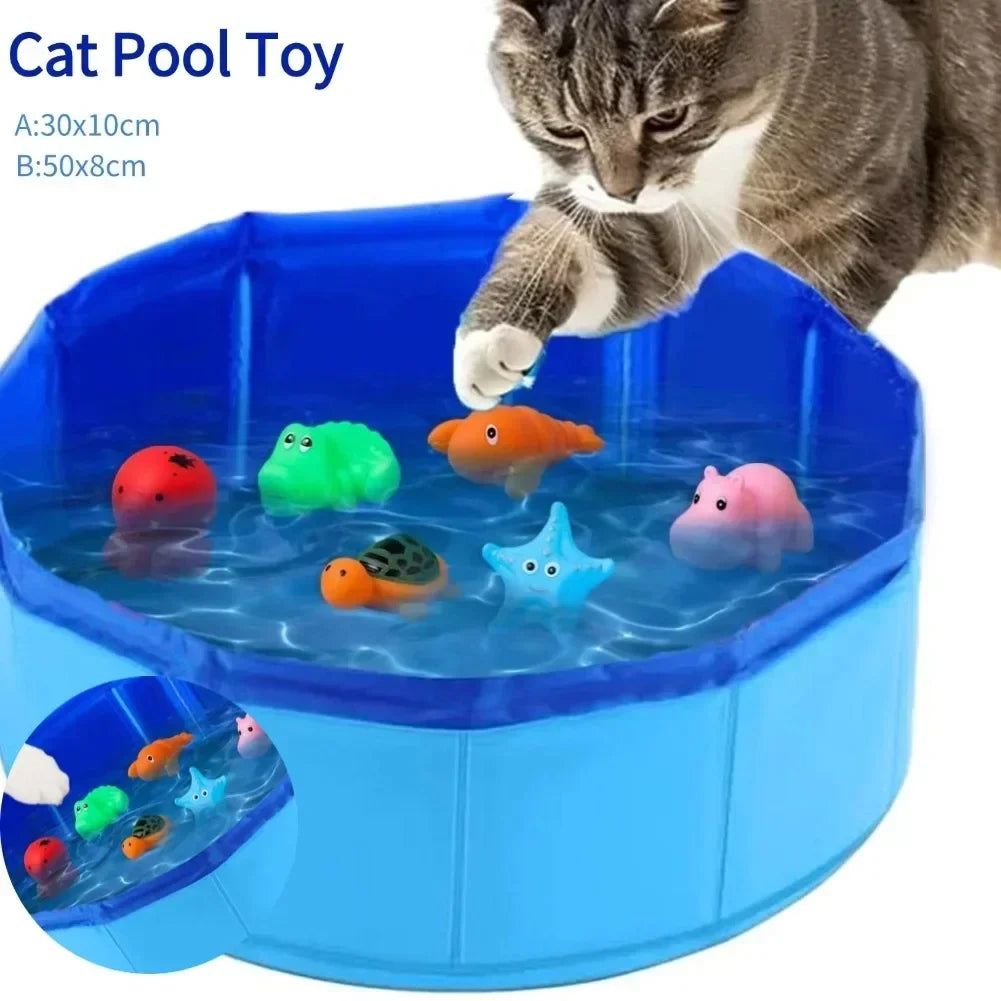 Foldable Pet Cat Water Pool Toy, Dog and Cat Water Play Bathtub, Summer Cooling Pet Cleaning Basin, Cat Litter Box Set Supplies