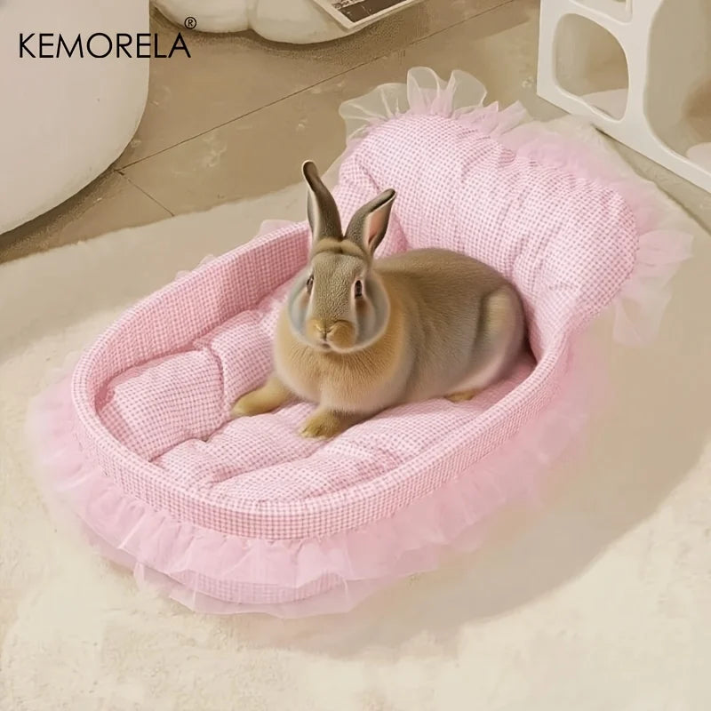 1PCS Fluffy Bunny Princess Nest Soft Plush Bed with Lace Edges Cozy Rabbit Bedding for Small Pets Hamsters Guinea Pigs