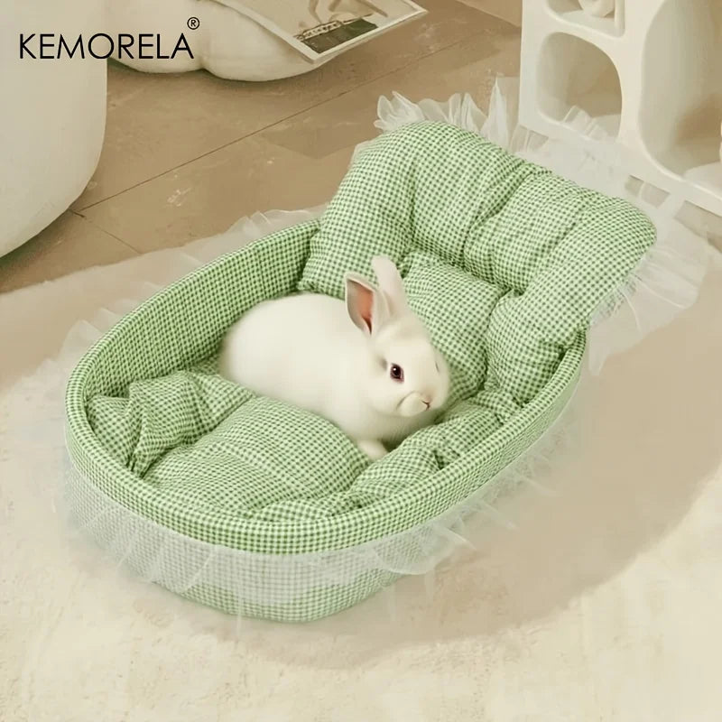 1PCS Fluffy Bunny Princess Nest Soft Plush Bed with Lace Edges Cozy Rabbit Bedding for Small Pets Hamsters Guinea Pigs