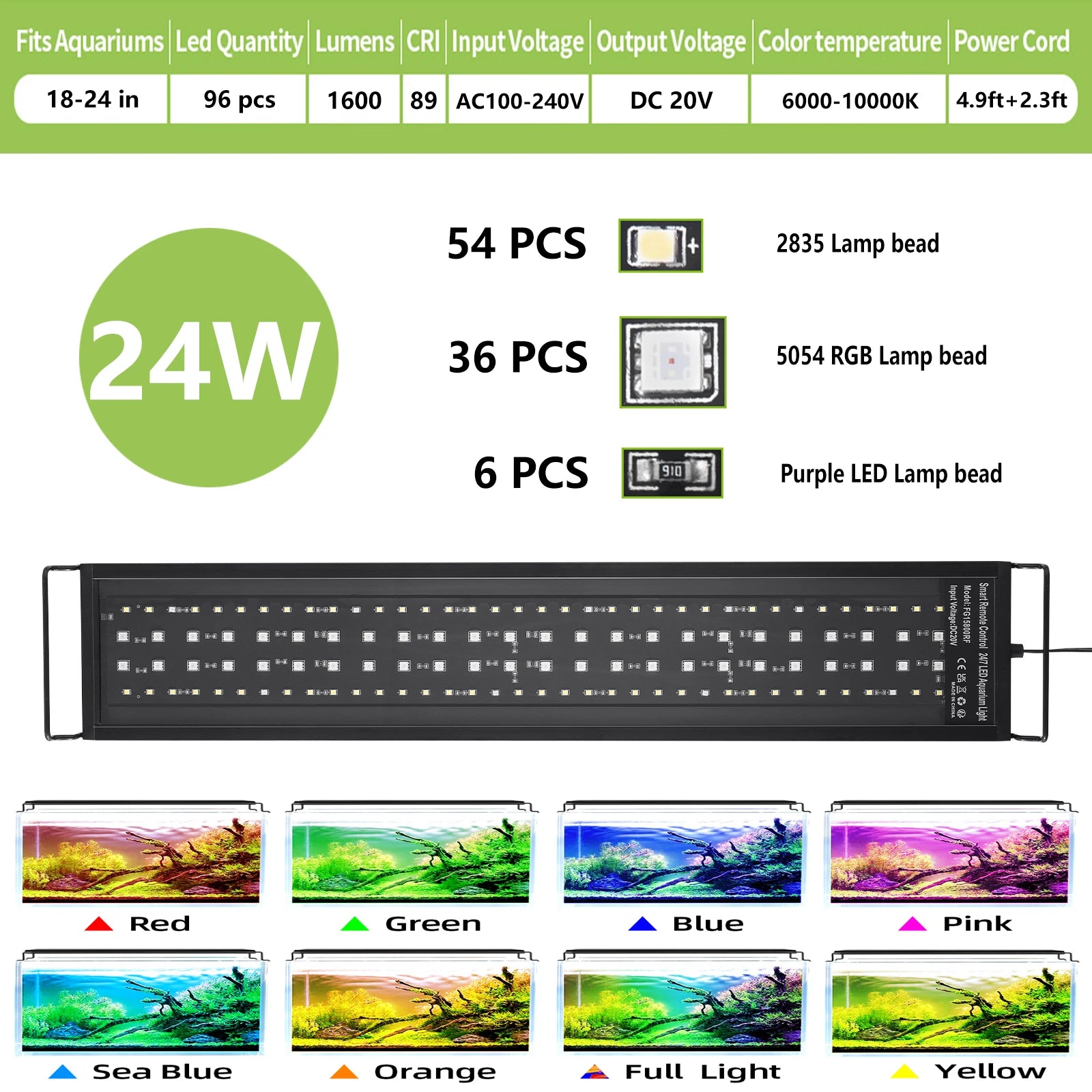 30-60cm Aquarium Full Spectrum with Remote Control LED Light Fish Tank DIY Color Brightness Weather Mode Plant Grow Light IP68