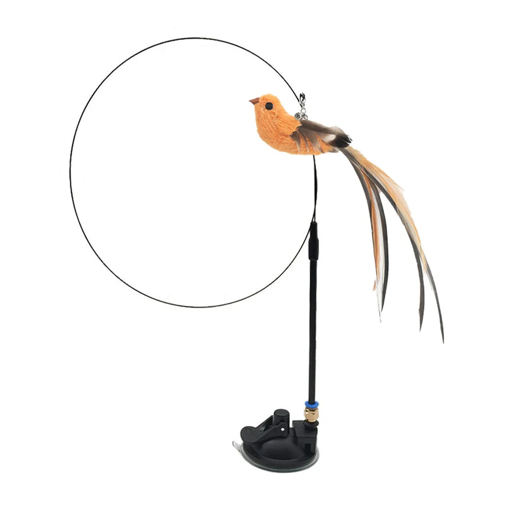 Simulated Bird Cat Toys Upgraded Epoxy Sucker Steel Wire Long Rod Feather Cat Teasing Stick Cat Self Hi No Harmful Ingredients