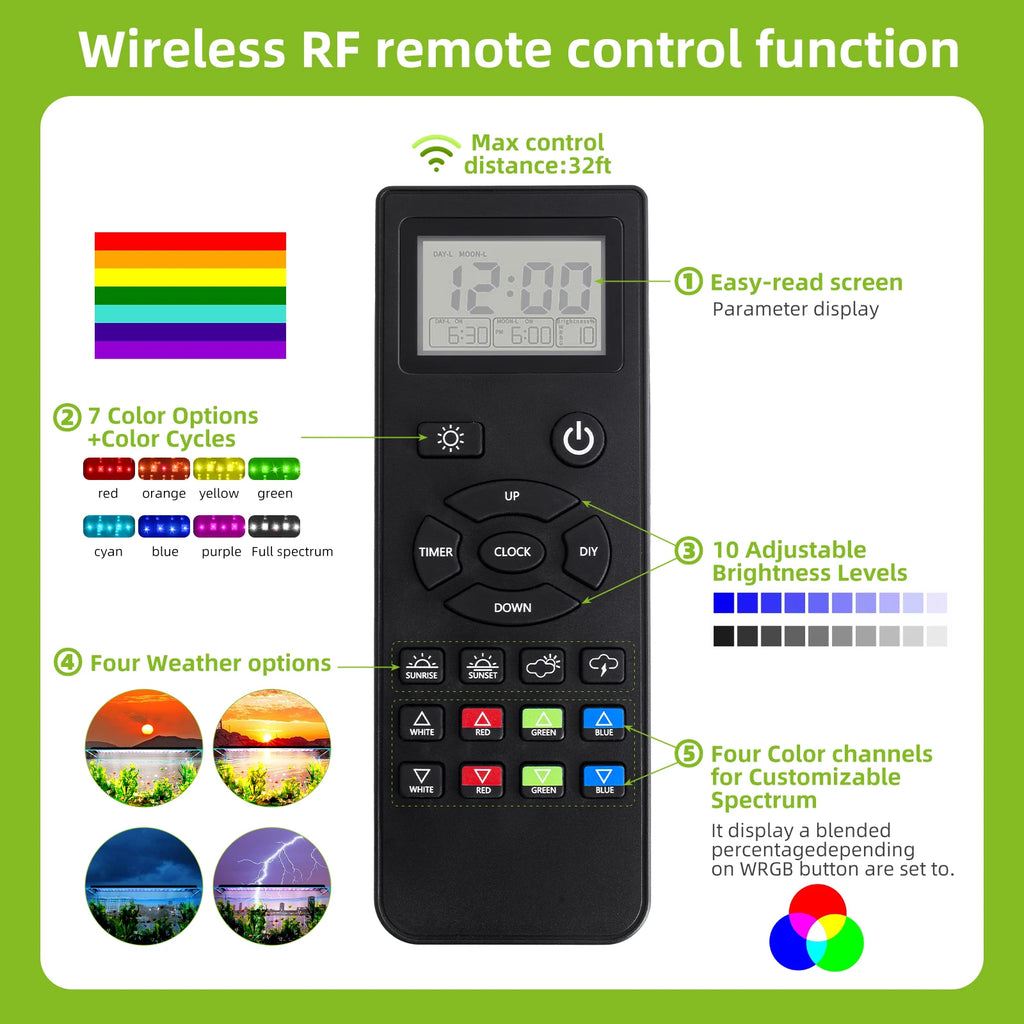 30-60cm Aquarium Full Spectrum with Remote Control LED Light Fish Tank DIY Color Brightness Weather Mode Plant Grow Light IP68