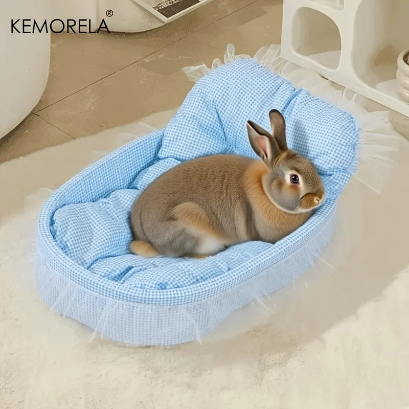1PCS Fluffy Bunny Princess Nest Soft Plush Bed with Lace Edges Cozy Rabbit Bedding for Small Pets Hamsters Guinea Pigs